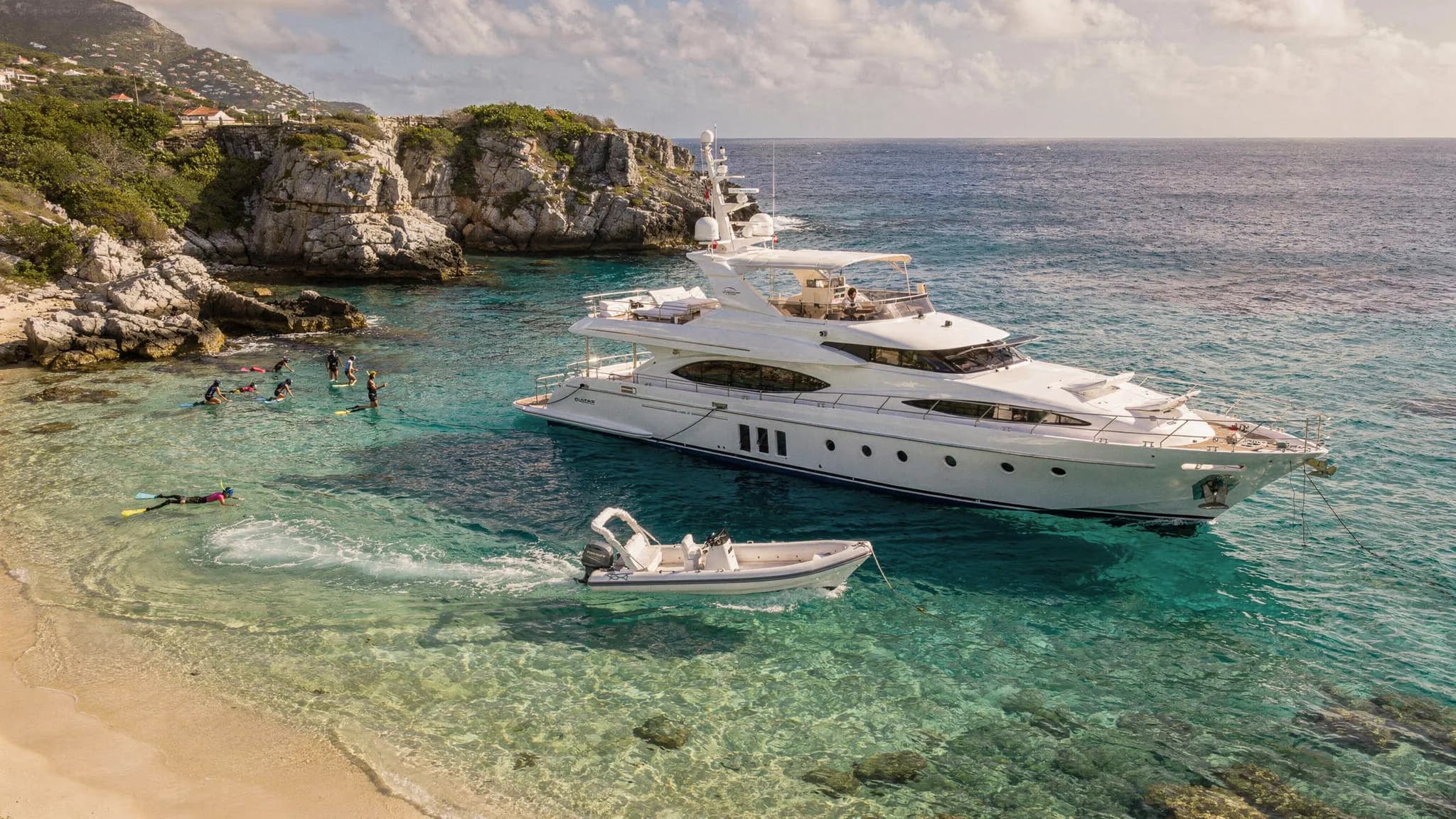 Luxury motor yacht moored in St Barth bay